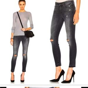 MOTHER Undone Hem The Looker Ankle Skinny Jeans Black Stealing Shadows Size 26